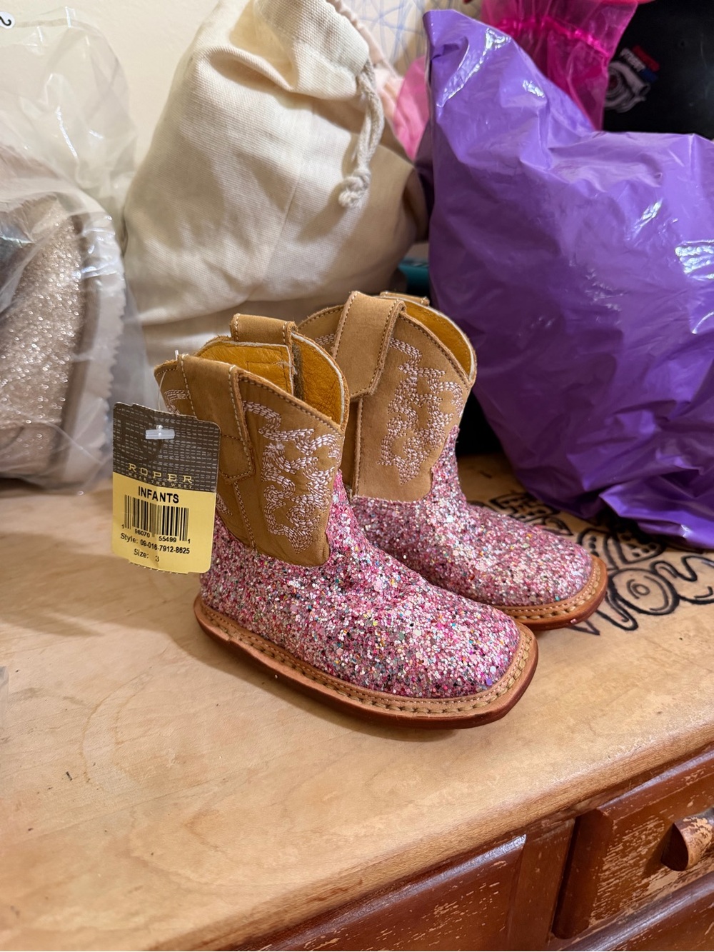 Roper Infant Pink Glitter Cowboy Boots